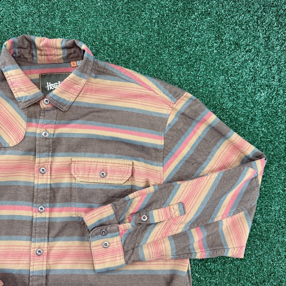 Howler Brothers Bros Harker Flannel Plaid Shirt Men's Size XL Striped Brown